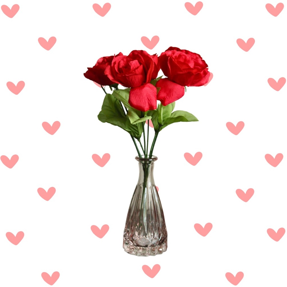 Valentine’s Day Faux Rose Setup with Pink Glass Vase